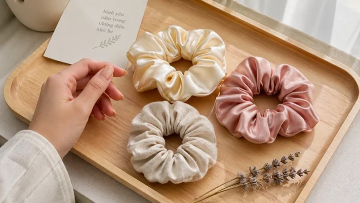 Chun buộc tóc không rụng tóc từ lụa và cotton organic